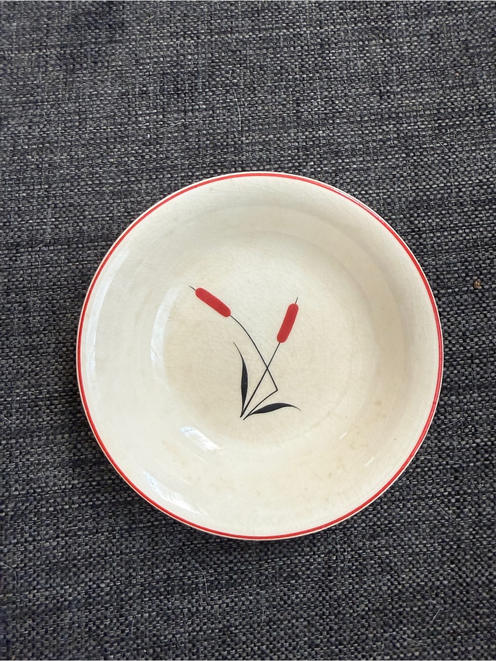 Cream and Red Decorative Wall Plate with Cattail Motif Camwood Ivory